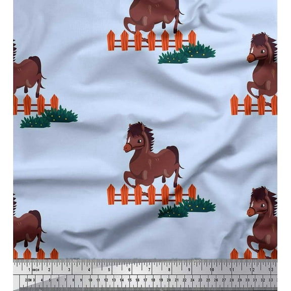 Soimoi Poly Georgette Fabric Horse Kids Print Sewing Fabric Yard 52 Inch Wide