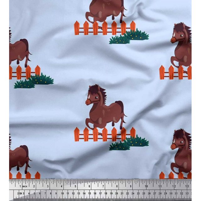 Soimoi Rayon Fabric Horse Kids Print Fabric by Yard 56 Inch Wide