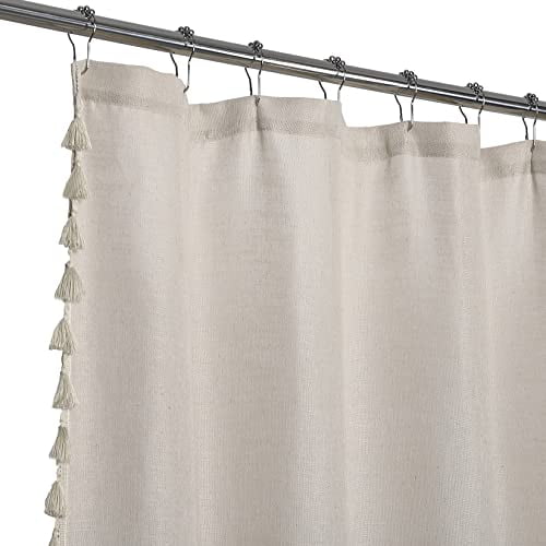 Modern Farmhouse Tassels Shower Curtain, Boho Rustic French Country