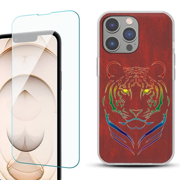 OneToughShield ® for iPhone 15 Pro Max Shockproof Fashion Phone Case, with Tempered Glass Screen Protector - Night Tiger