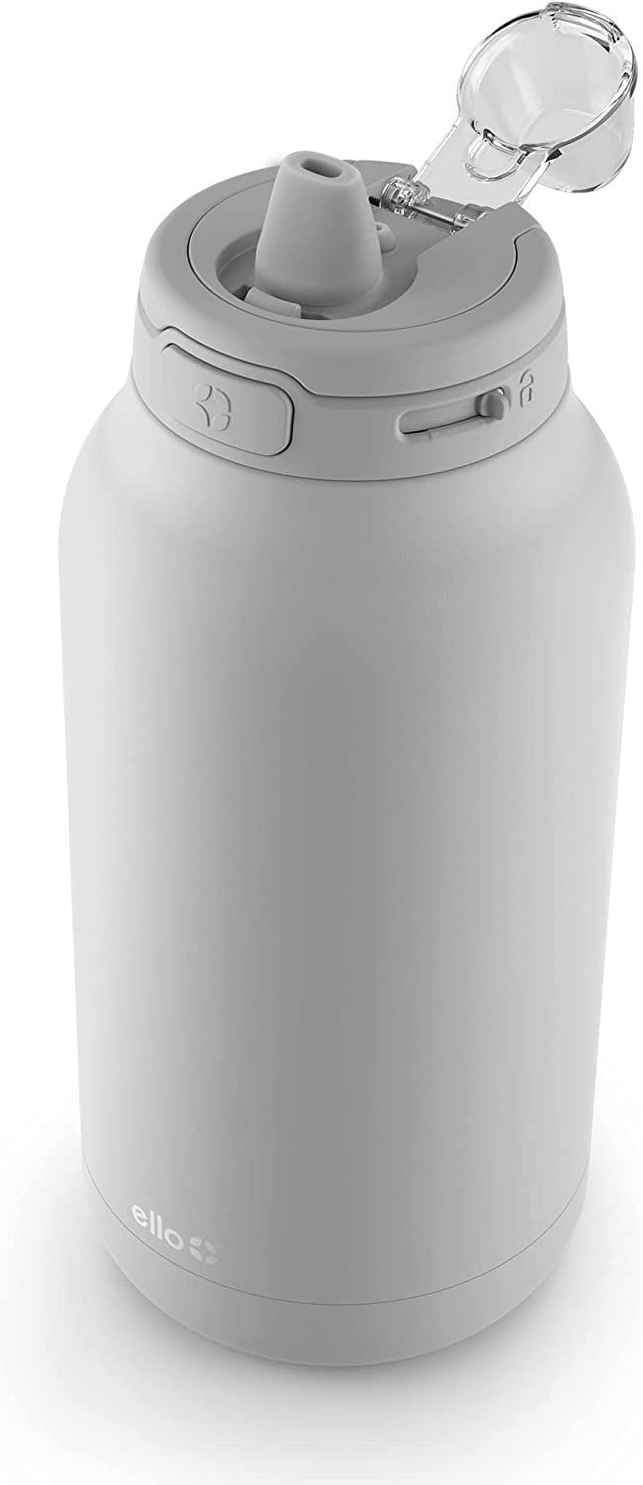 Ello Hydra Half Gallon Vacuum Insulated Stainless Steel Jug with Locking, Leak-Proof Lid and Soft Silicone Straw, Keeps Cold All Day, 64oz, Grey