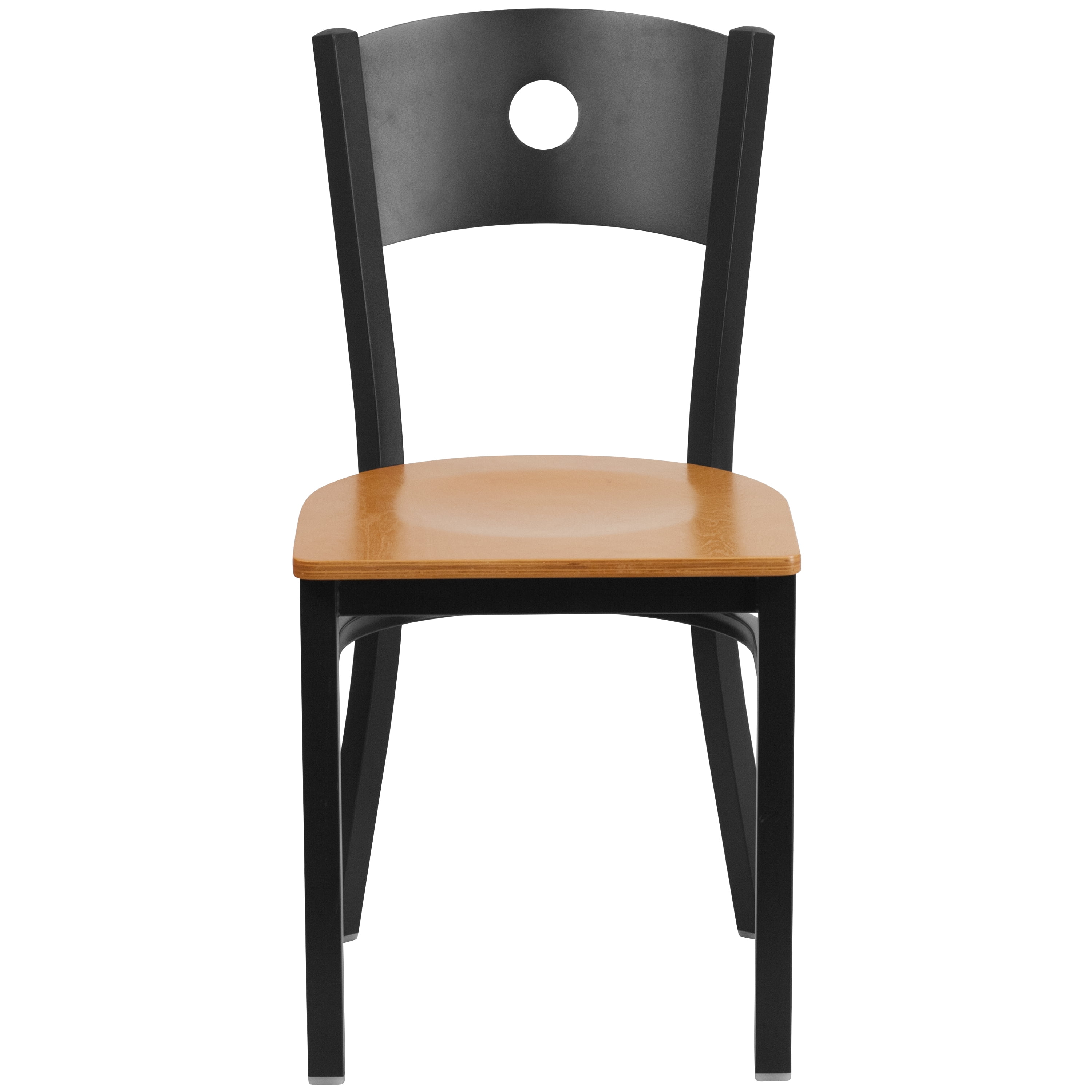 Flash Furniture 2 Pk. HERCULES Series Black Circle Back Metal Restaurant Chair - Natural Wood Seat