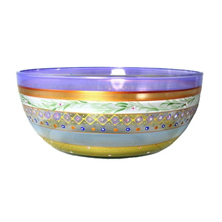 Mosaic Garland and Stripes Hand Painted Glass Serving Bowl 11