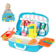 IGUOHAO Kitchen Sink Toys Children Play Dishwasher Kitchen Toys Set with Running Water ，Kids Play Electric Dishwasher Sink Toy,Automatic Water Circulation System Pretend Play Toys for Kids