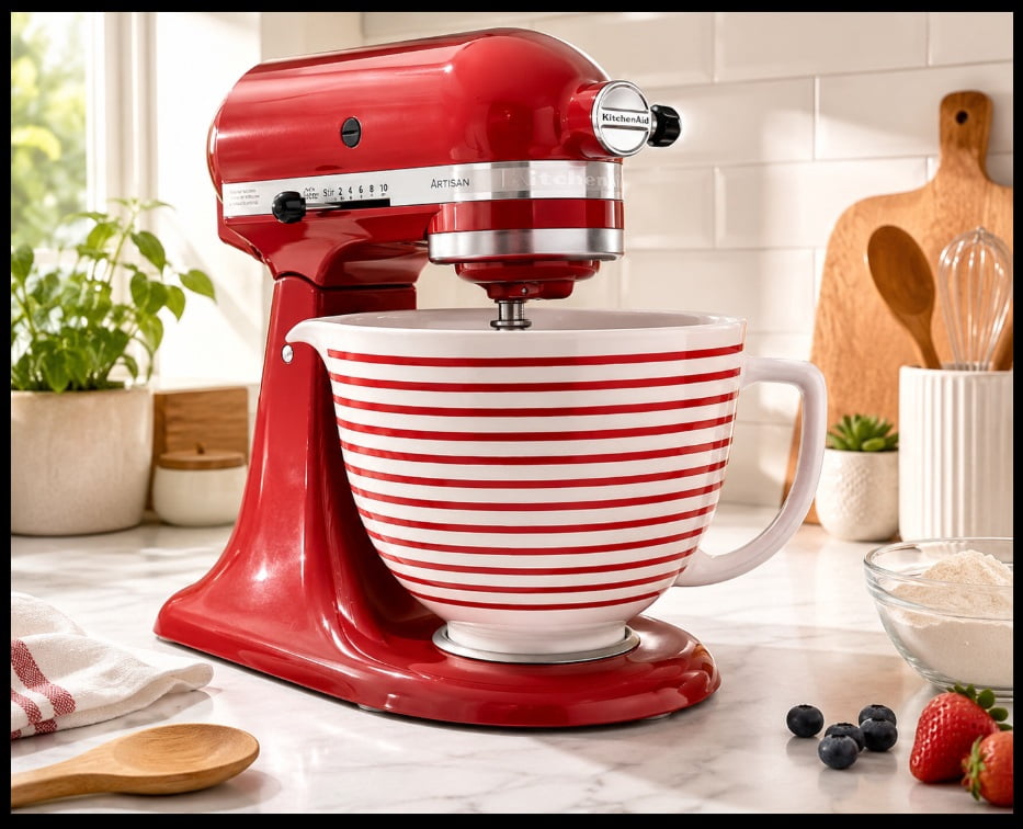 KitchenAid スタンドミキサー用 ボウル5QT4.8Lホイッパーセット KitchenAid 5-Quart Ceramic Red White Bowl For 4.5 & 5-qt Tilt-Head