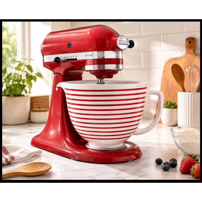 KitchenAid 5クォートボウル K5ASBF KitchenAid 5-Quart Ceramic Red White Bowl For 4.5 & 5-qt Tilt-Head