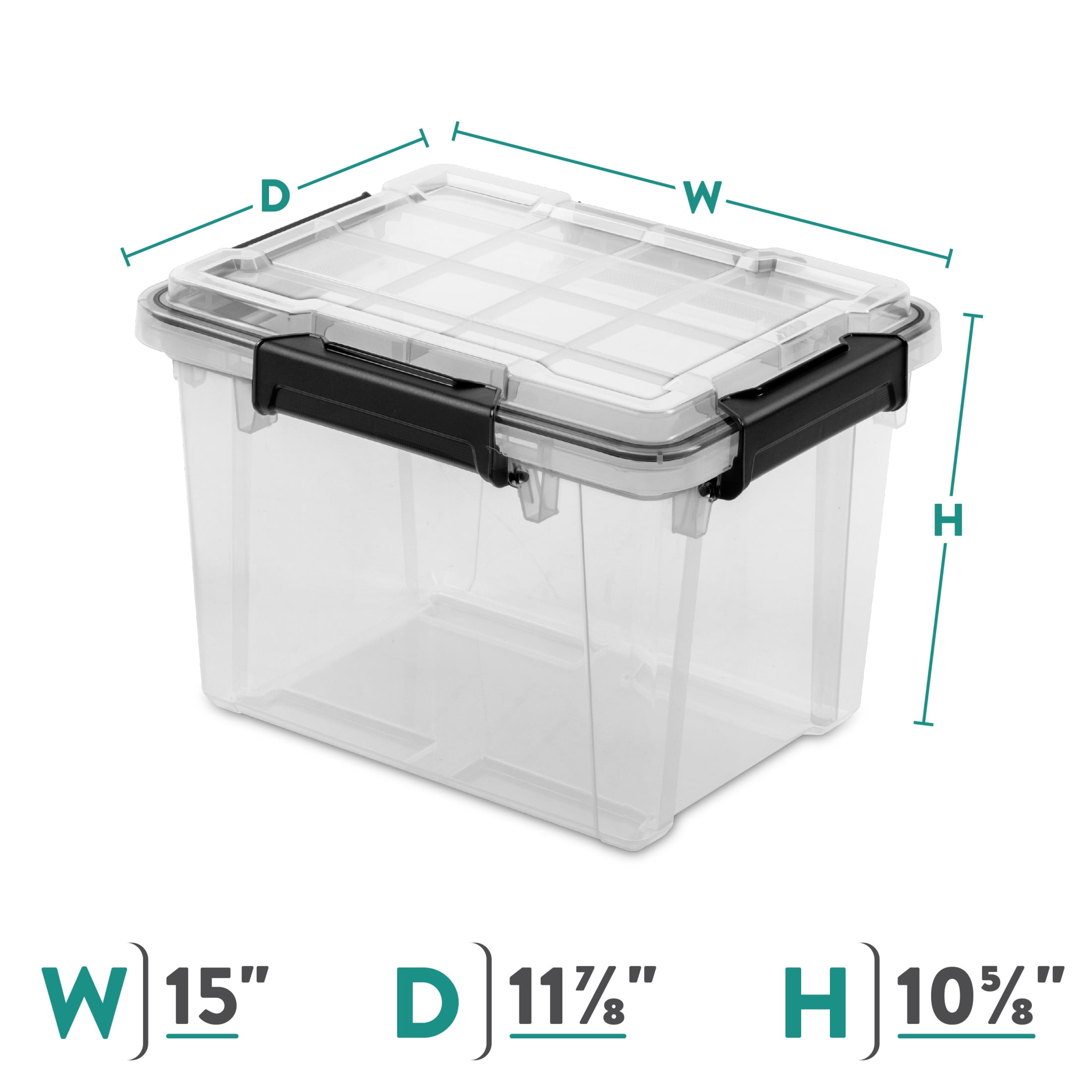 Sterilite Small Gasket Box, 19 Quart IP68 WaterProof Clear Plastic Storage Bin with Lid, Gasket Seal and Durable Latches, Black