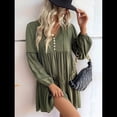 thumbnail image 4 of Vestidos Cortos de Larga para Mujer, Cuello en V, Informales, Holgados, con Vuelo, con , Estilo Bohemio para Vacaciones, para Otoño Verde M, 4 of 10
