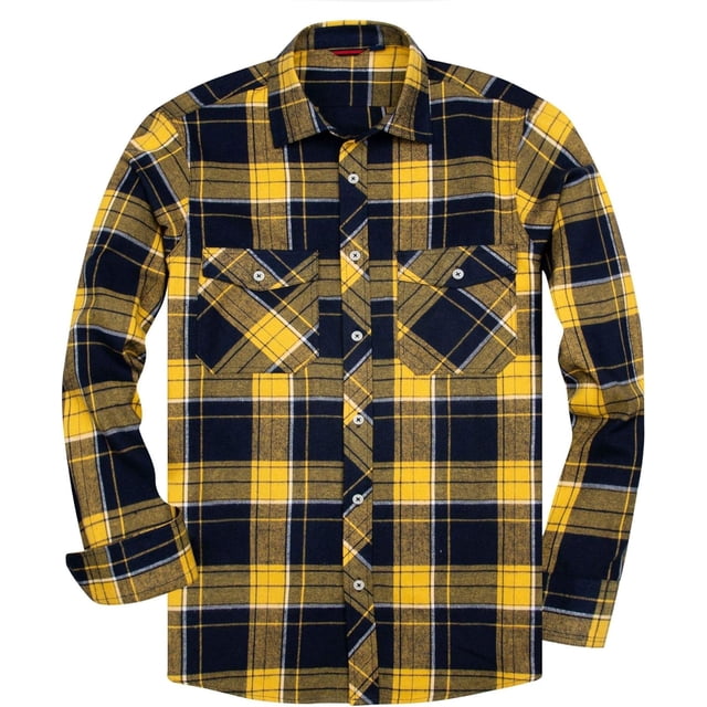 Alimens & Gentle Camisas casuales de franela a cuadros de manga larga con botones y ajuste regular para hombre