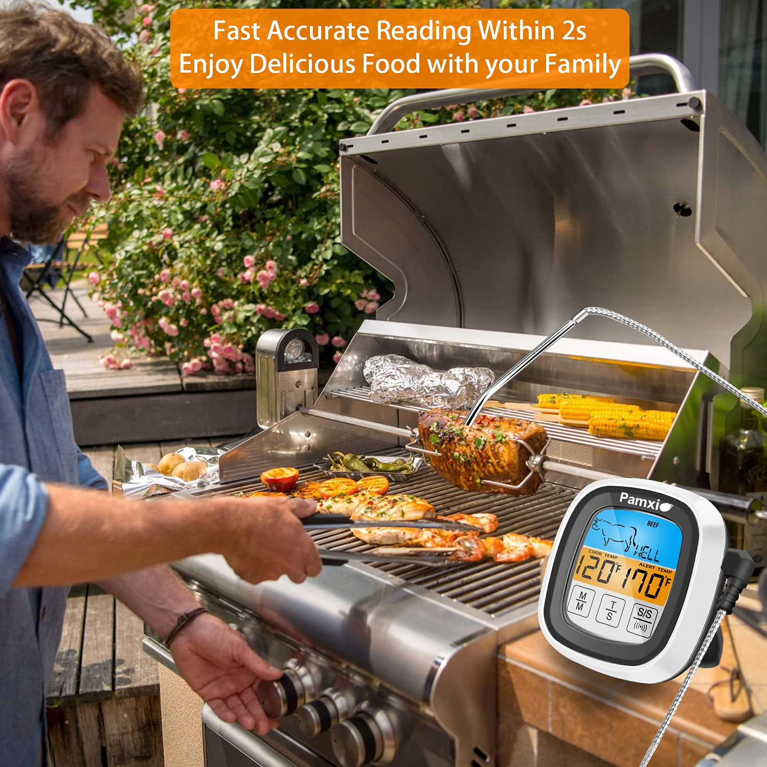 XPX Bluetooth Digital Charcoal Grill Thermometer, Smart Alarm