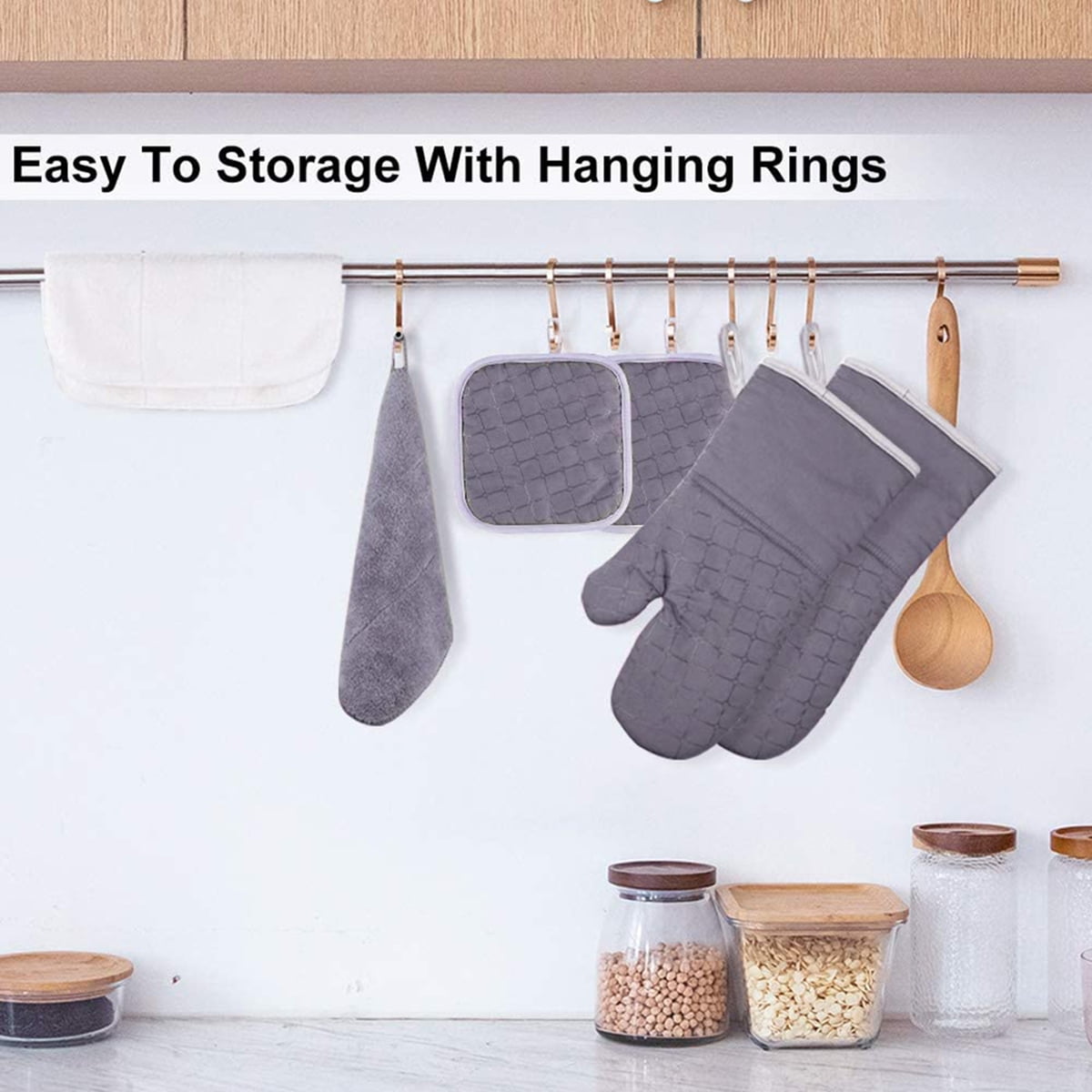 Kepooman Cotton Oven Mitts Set with Pot Holders & Kitchen Towels for Baking Cooking, Set of 6, Gray Kepooman Cotton Oven Mitts Set with Pot Holders & Kitchen Towels for Baking Cooking, Set of 6, Gray