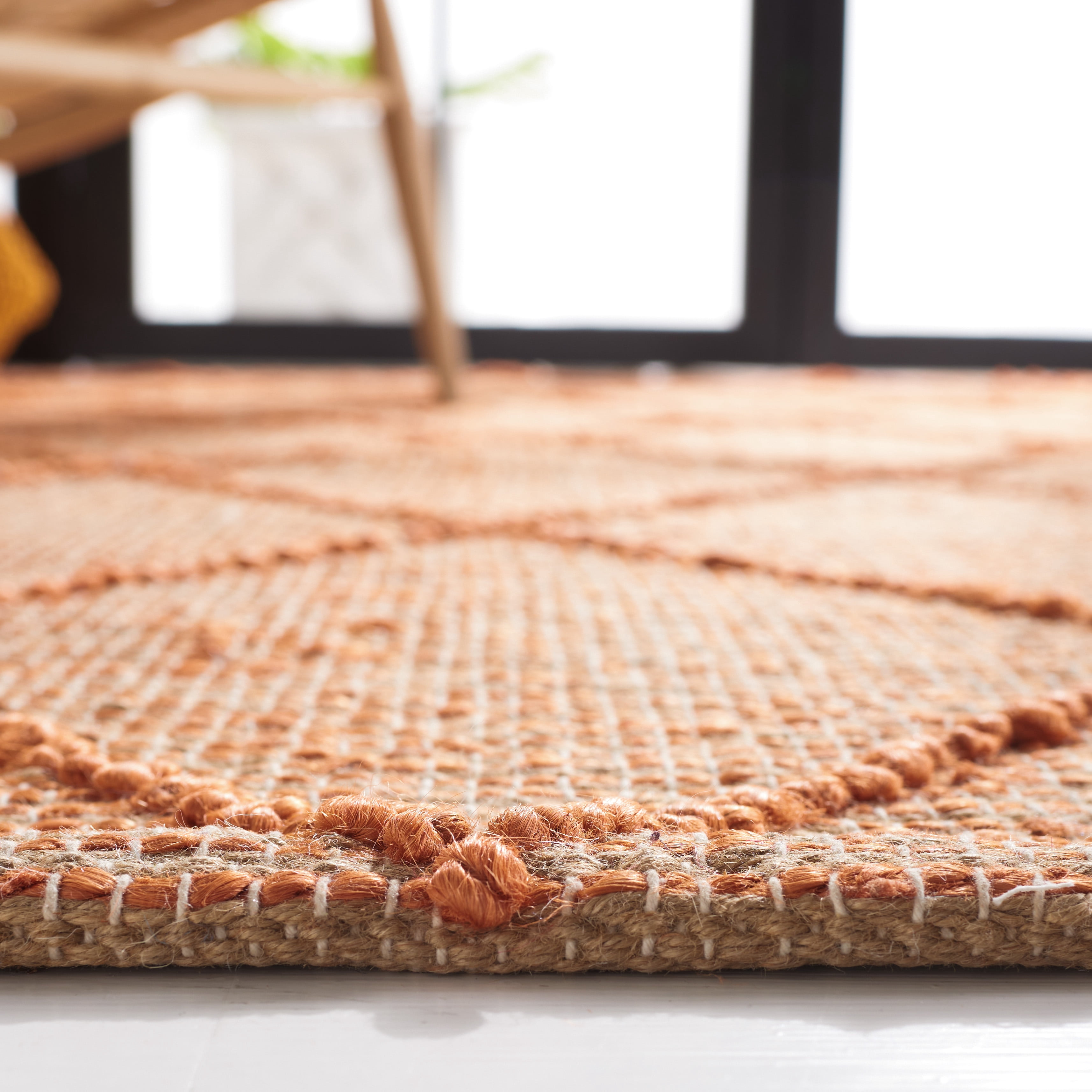 SAFAVIEH Natural Fiber Wystan Geometric Area Rug, Orange/Natural, 6' x 6' Square