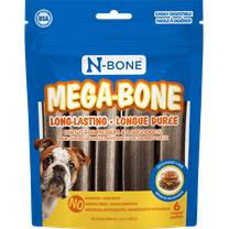 N-Bone Mega-Bone Long Lasting Chew, Cheeseburger Flavor, 6 count, 16.8 oz, for Medium and Large Dogs, Made in USA