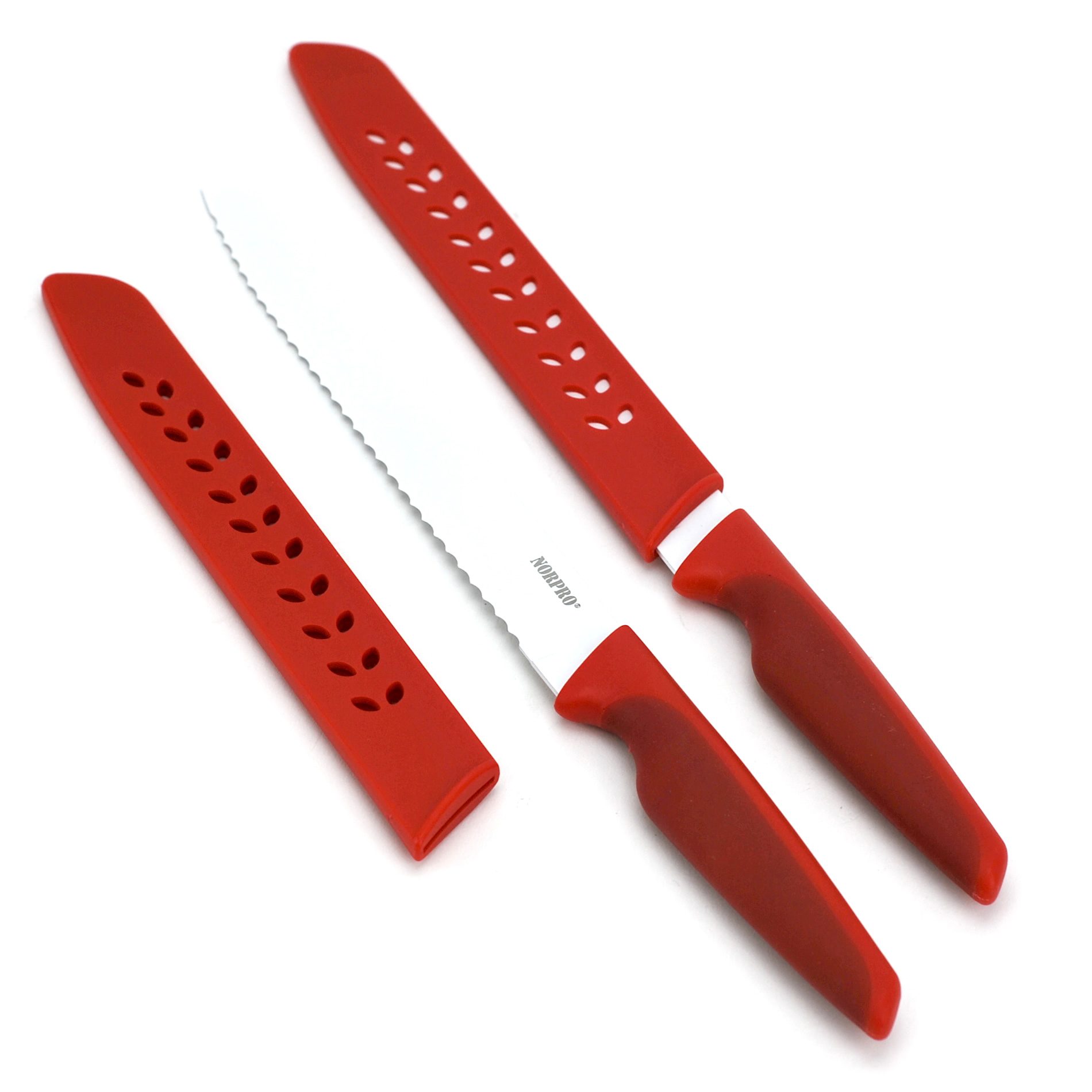 Bow Bread Knife,Long Bread Knife,Tomato Knife, Pack of 2, Red and White