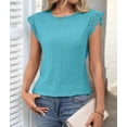 thumbnail image 5 of Women'S Tops Casual Crewneck Cap Sleeve Shirts Crochet Knit Texture Tank Top Blouses Turquoise Blue L, 5 of 9