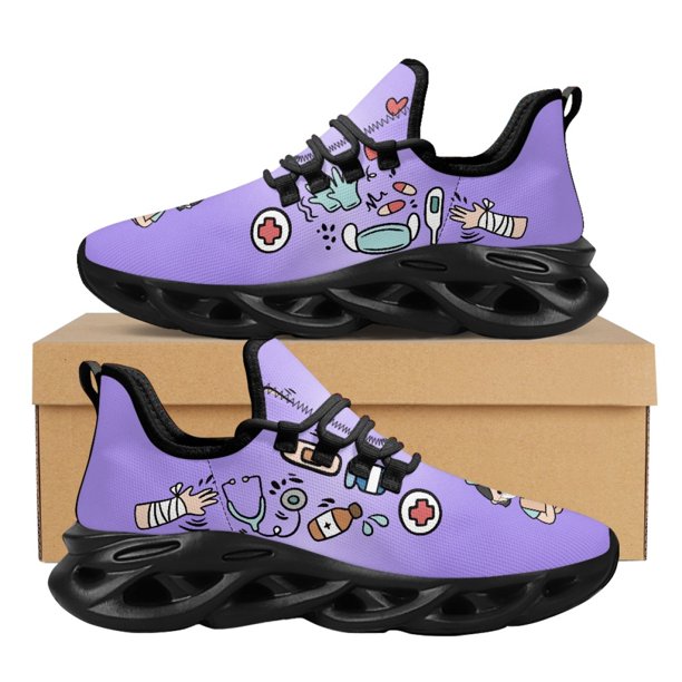 Zapatos de enfermera para mujer, zapatillas informales antideslizantes para correr, con bonito estampado médico de enfermera, zapatillas de malla acolchada para mujer