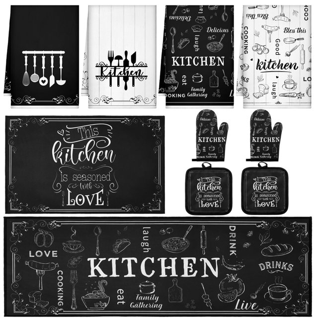 Set de decoración de cocina Fourluoo, 10 unidades, con toallas, alfombras y soportes