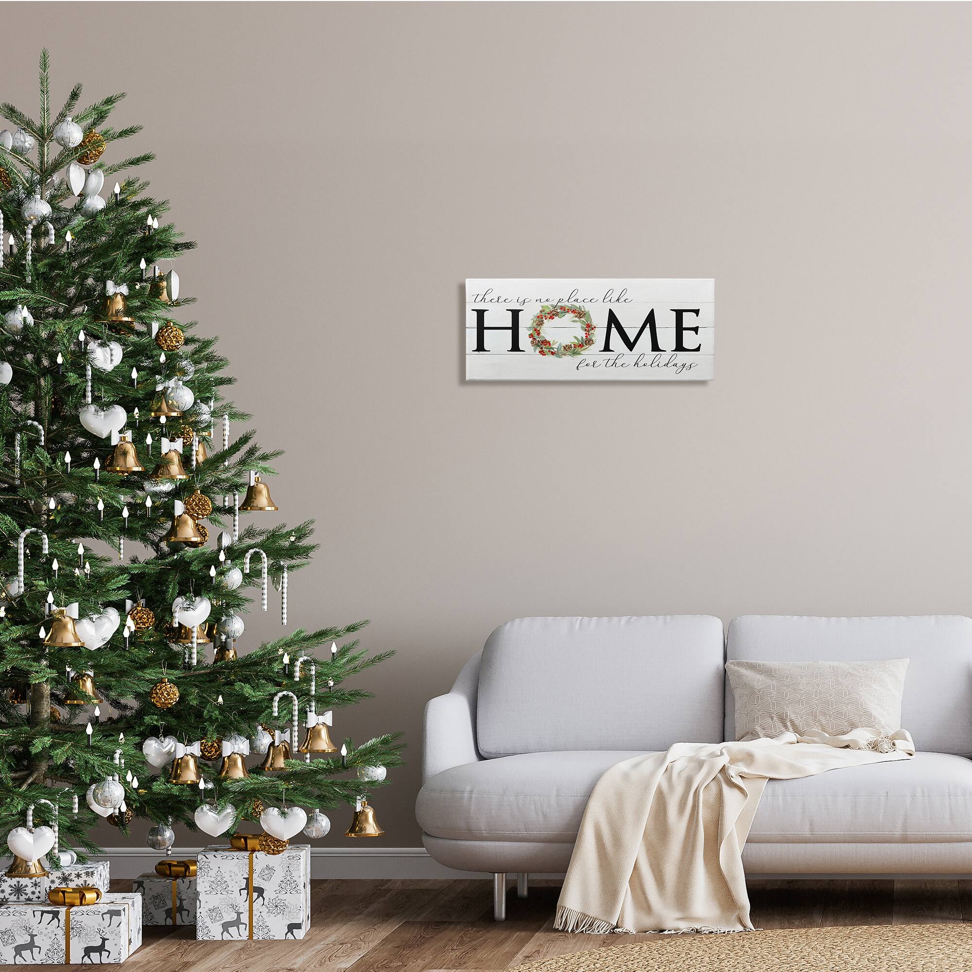 Stupell Industries No Place Like Home for Holiday Holly Wreath, 40 x 17, Design by Sally Swatland