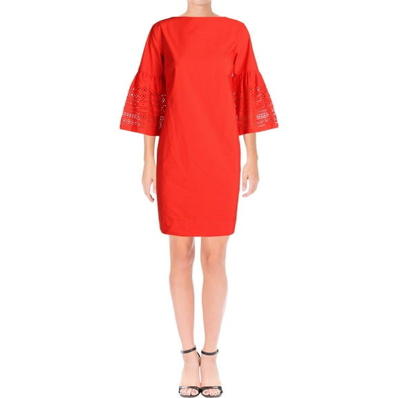 Lauren Ralph Lauren Womens Kadijah Laser Cut Bell Sleeves Cocktail Dress