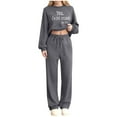 thumbnail image 3 of Sentmoon Chandail en Molleton Femme Vêtements Tendance Hauts Femme Décontracté Chandail Sport Imprimé Manches Longues Col Rond Manches Raglan Blouse Pantalon Chandail en Molleton Ensemble Deux Pièces Taille Élastique, 3 of 6