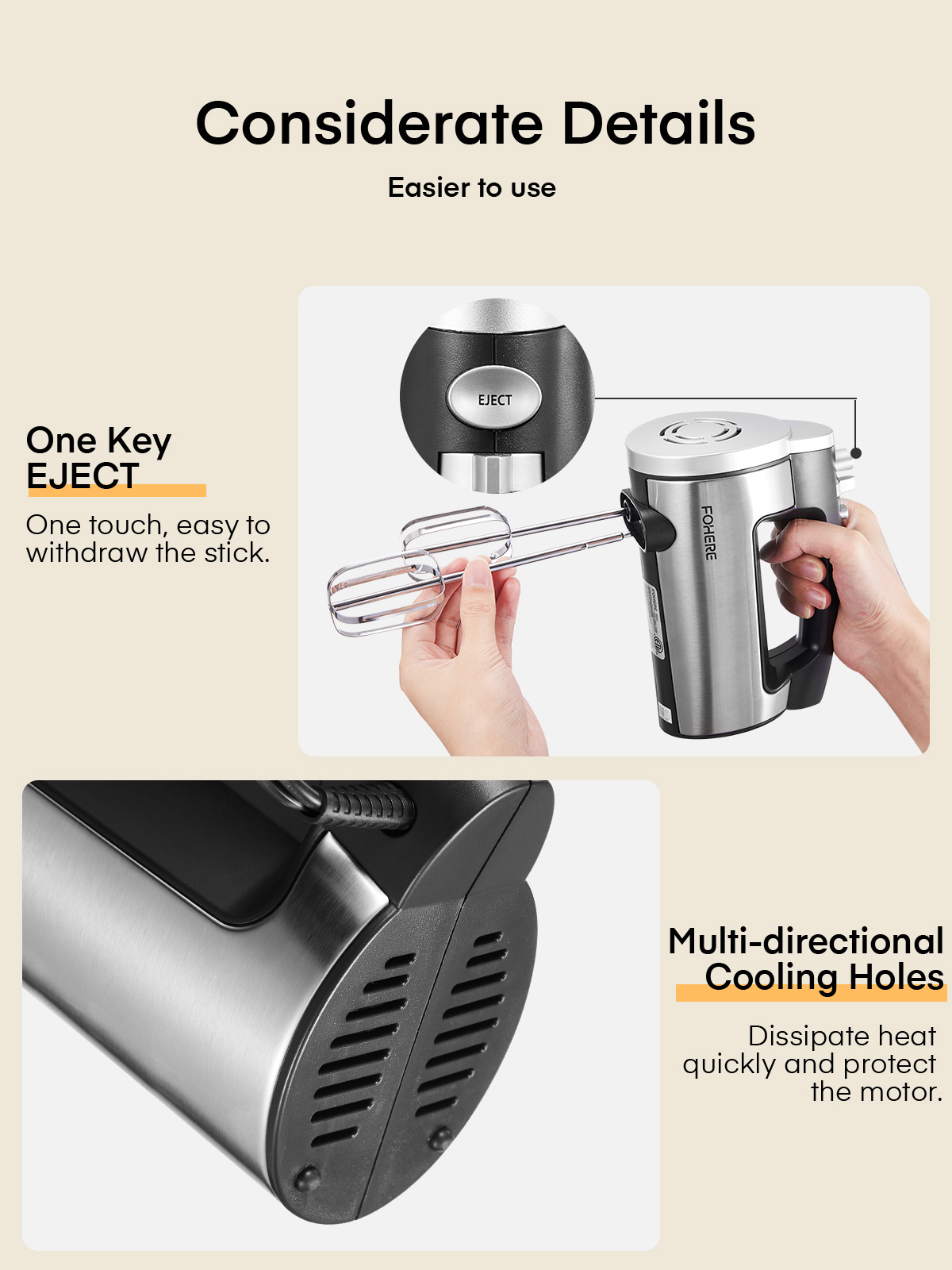 FOHERE Hand Mixer, 6-Speed, 300W photo 4