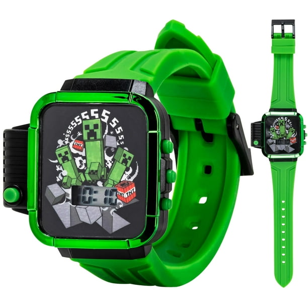 Accutime Minecraft Creeper Merch - Reloj digital para niños con linterna LED, espectáculo de luces y diseño de Creeper verde - Reloj de juguete con licencia oficial de Minecraft para niños y niñas a p