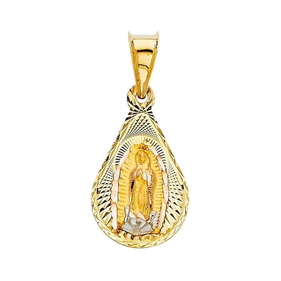 14K 3C Gold Diamond cut Guadalupe Stamp Religious Pendant | Tri Color Gold Charm Pendant for Necklace Chain | Gift for Men Women | 20 x 12 MM | 1.3 grams