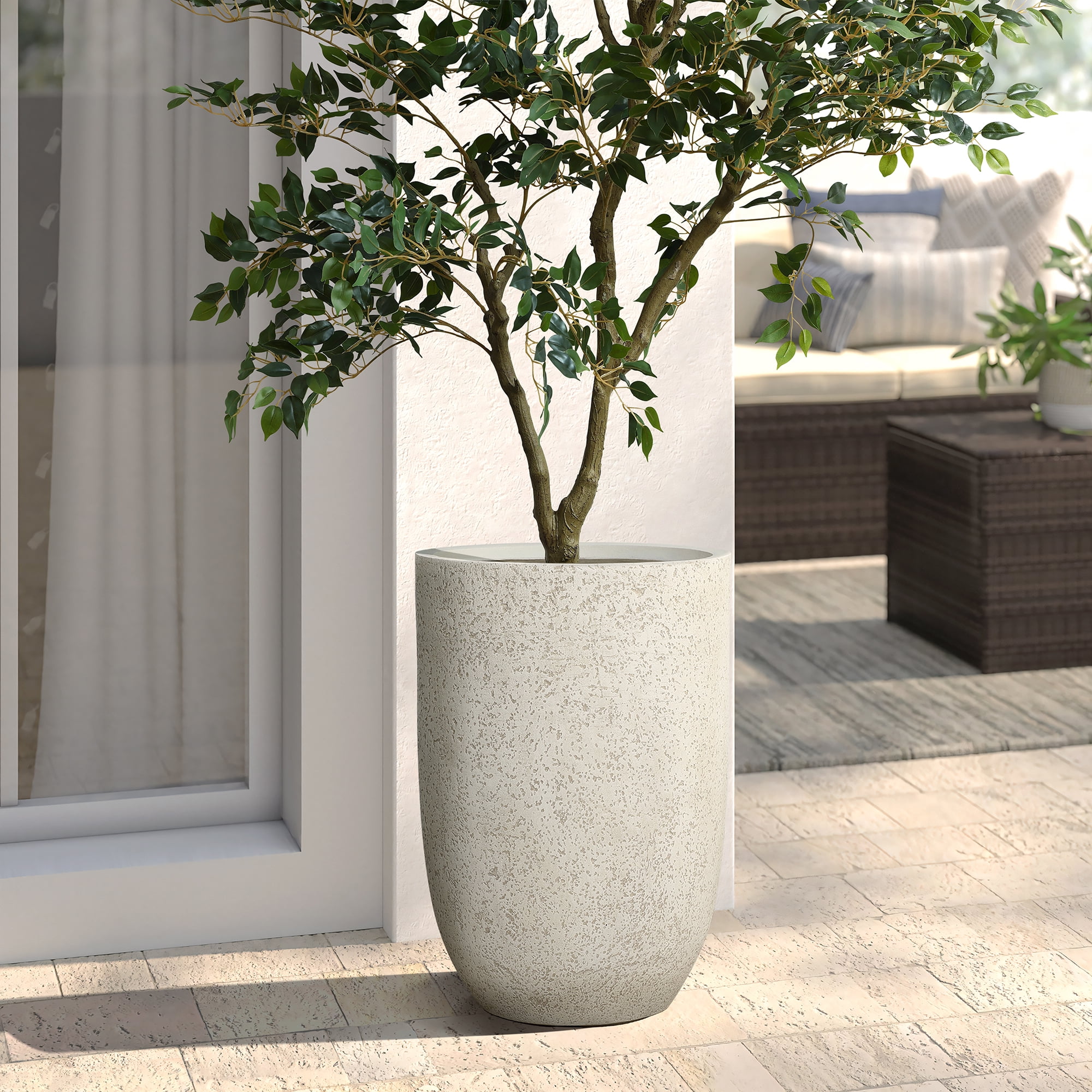 LuxenHome 23.5" Beige Tall Planter with Drainage Hole, Large Tapered Pot for Plants Indoor Outdoor Use