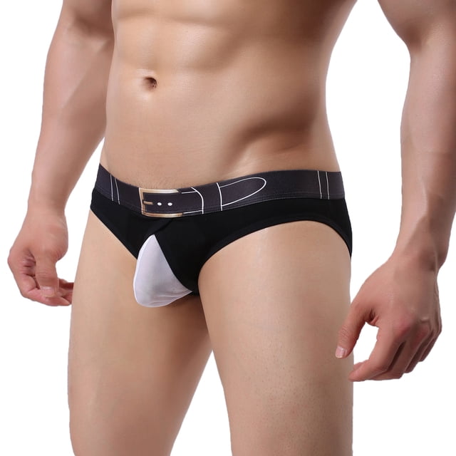 PEASKJP Men's Solid Briefs Soft Cotton Open Fly Tagless Underwear Regular Leg,Black L