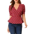 thumbnail image 1 of INSPIRE CHIC Hauts à Pois pour Femmes, Taille Nouée, Volants, Bourgogne TG, 1 of 6