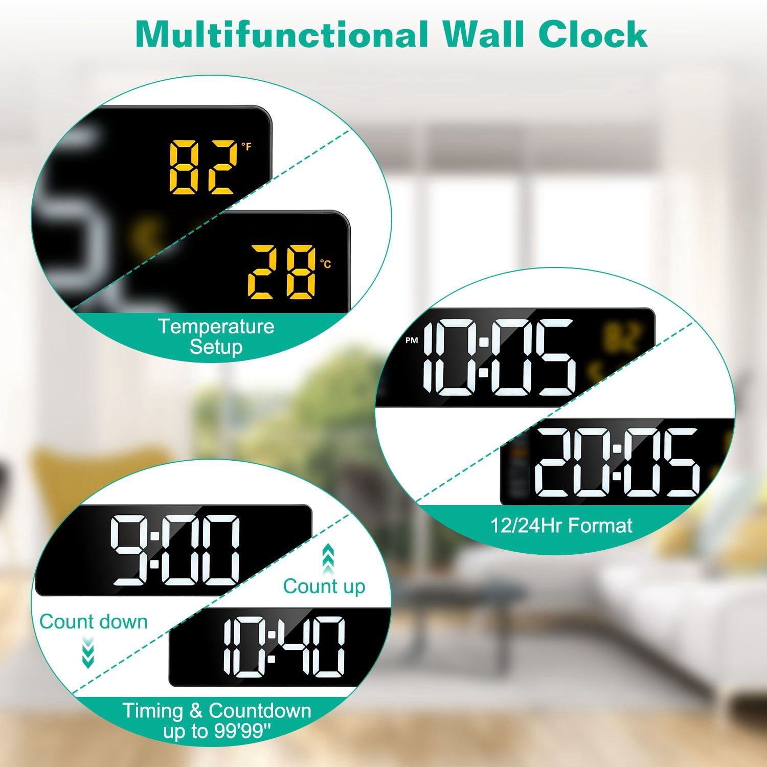 15.7in LED Digital Wall Clock with Remote Control, 10 Level Brightness 3 Alarm Settings 12/24Hr Format Timing Countdown Temperature Calendar Display Decorative Clock For Office Home