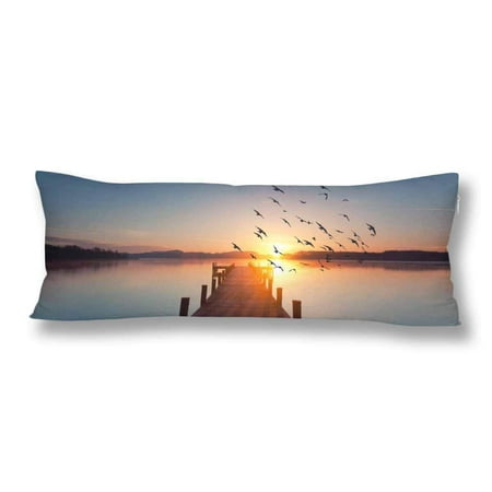 ABPHOTO Long Pier Leading Wooden Bridge Lake Sunrise Bird ...