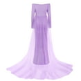 thumbnail image 4 of IBTOM CASTLE Pregnant Women Elegant Maternity Off Shoulders Half Circle Mermaid Chiffon Fitted Gown Slim Maxi Photography Dress XL Light Purple, 4 of 5