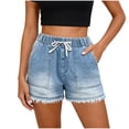 thumbnail image 2 of Mifsaly Baggy Jean Shorts Women Elastic Waist Drawstring Denim Shorts Comfortable Frayed Distressed Casual Summer Outfits with Pockets Blue,S, 2 of 9