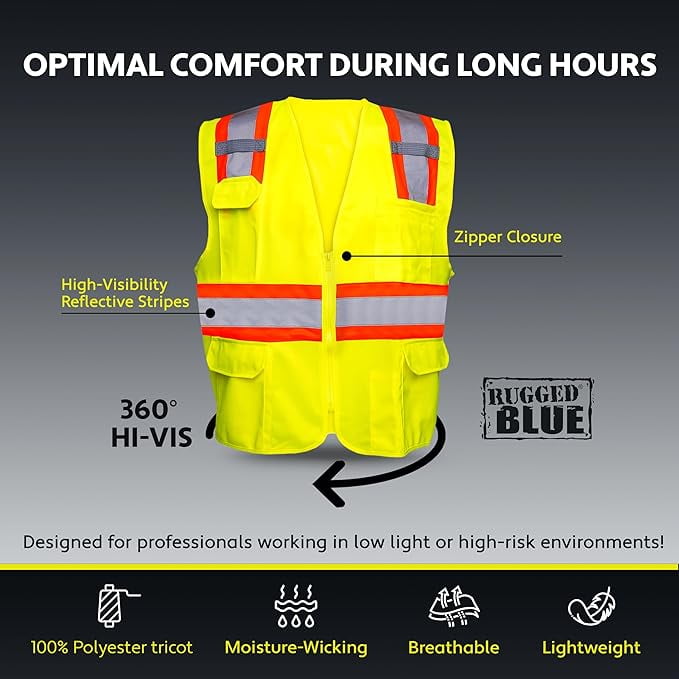 Rugged Blue Type R Class 2 Hi-Vis Two-Tone Surveyor Safety Vest, Hi-Vis Yellow, S