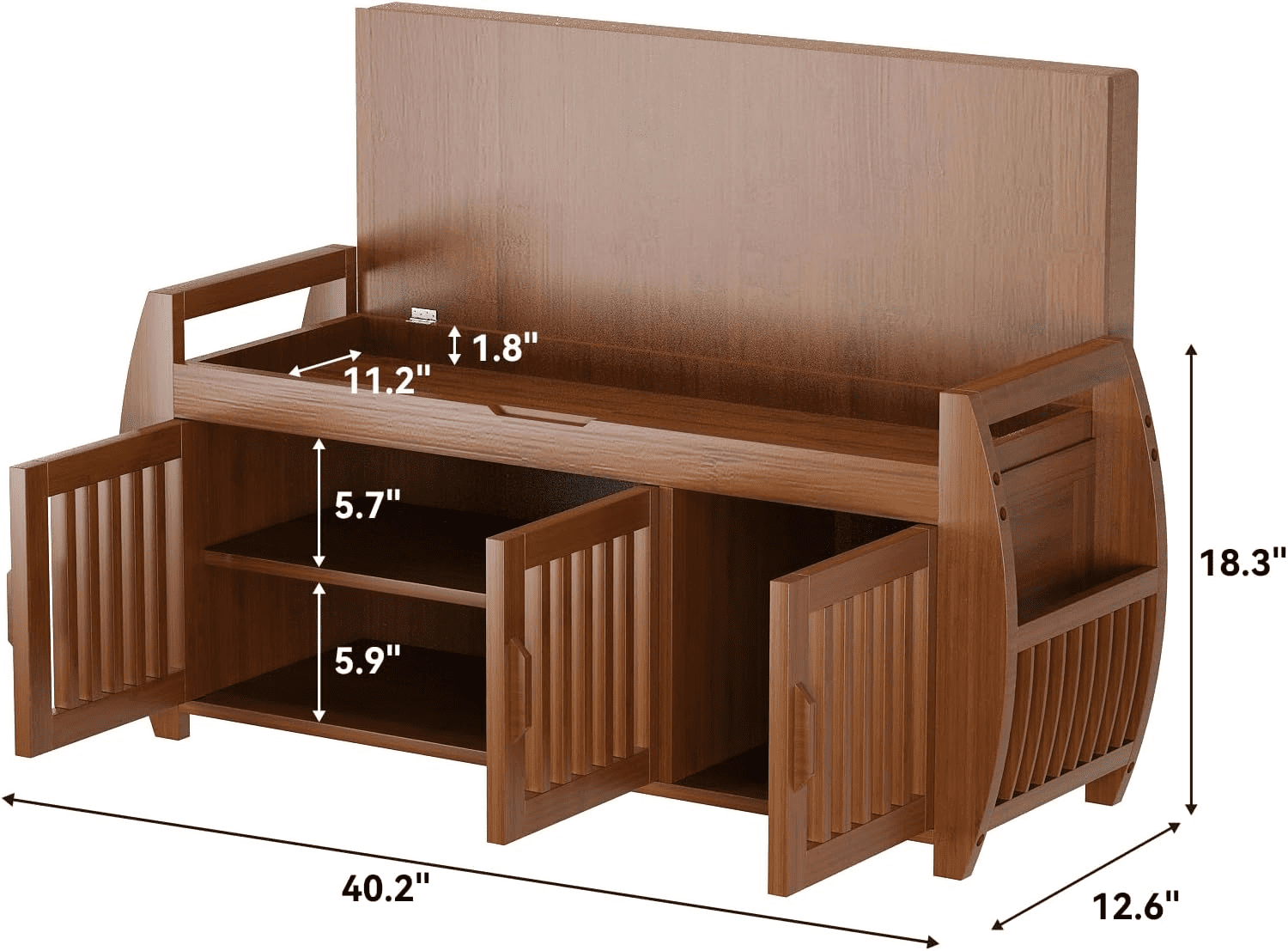 BALANBO 40” Shoe Bench with Lift Top Storage, Entryway Storage Bench with Cushioned Seat, Bamboo End of Bed Bench, Shoe Cabinet Bench with Hidden Storage Space, for Bedroom, Hallway(Brown)