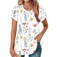 thumbnail image 2 of HAPIMO Women' Plus Size Casual Loose Flower Print Tops Summer Tops for Women Elegant Pleated Blouses Fashion Clothes Flowy Crew Neck Tees Dressy Tunic Multicolor L, 2 of 6
