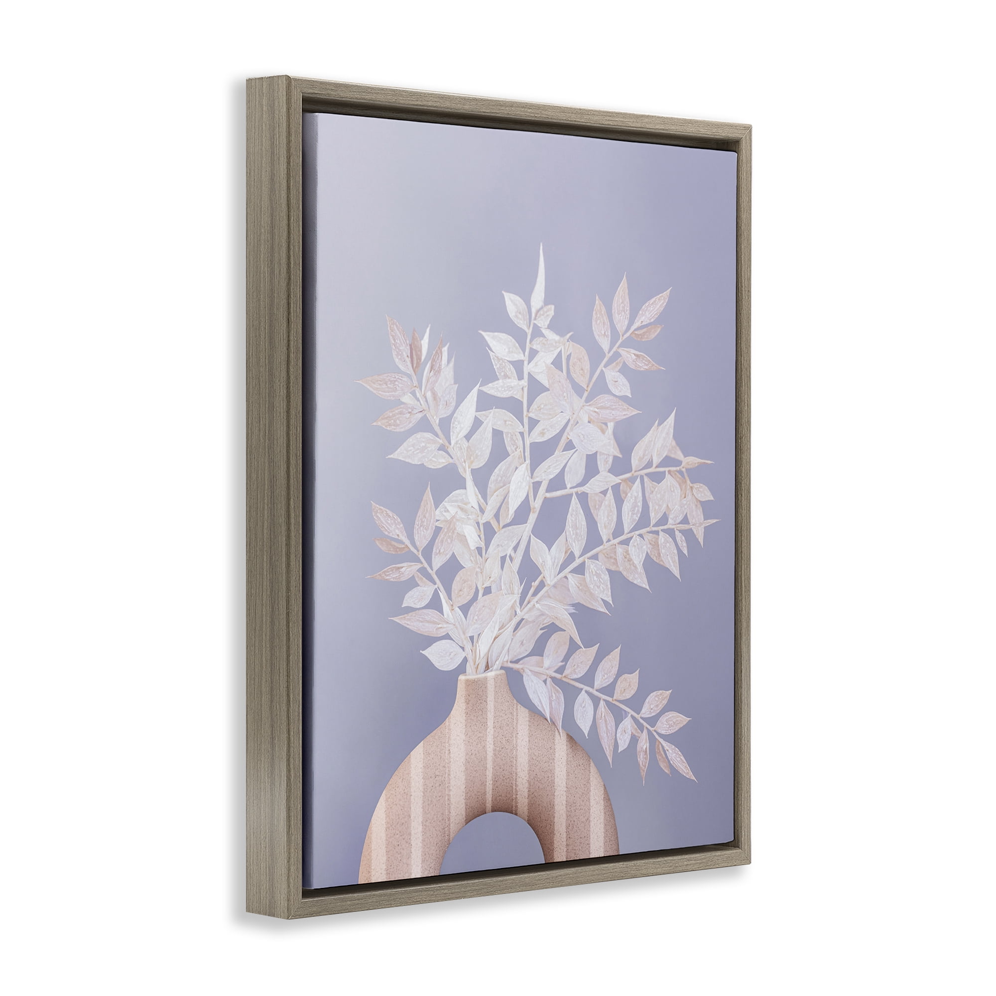 Stupell Industries Ruscus Plant Circular Vase Plants & Flowers Painting Brown Floater Framed Canvas Art Print Wall Art, 25 x 31
