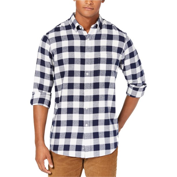 Club Room Camisa con botones a cuadros para hombre, azul, extragrande