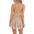 thumbnail image 4 of ZAXARRA Femmes Paillettes Paillettes Licol Robe Sans Manches Dos Évasé Mini Robe Clubwear, 4 of 5