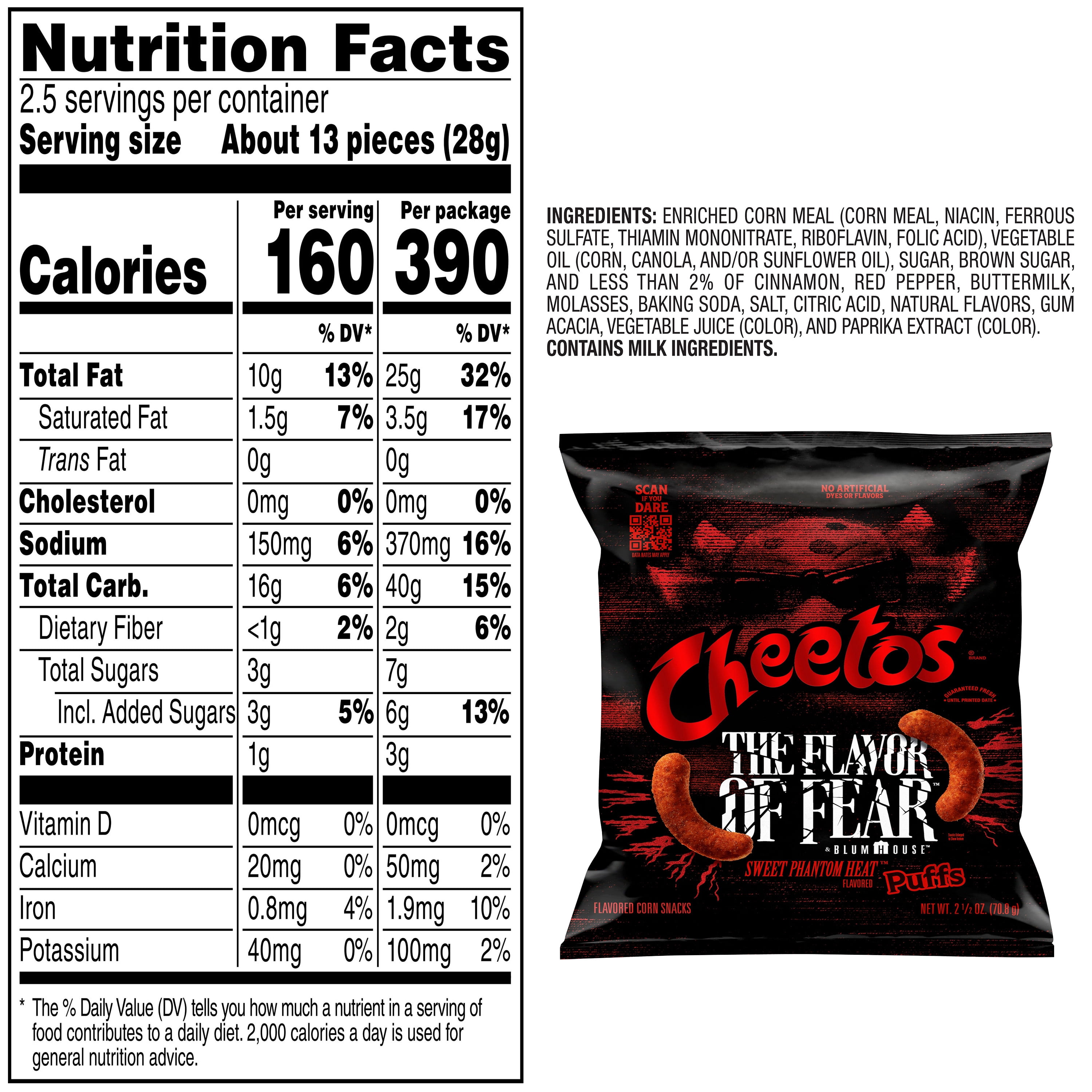 Cheetos  Sweet Phantom Heat Flavored Puffs Cheese Flavored Snacks, 2.5 oz