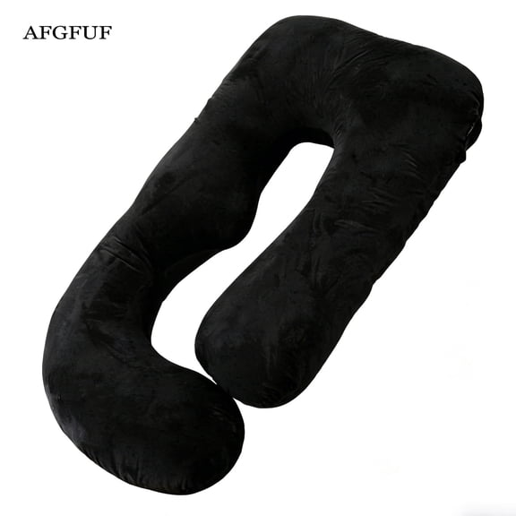 AFGFUF J‑Shaped Pregnancy Pillow for Side Sleepers, Full Body Maternity Support, Removable Washable Cover, 62.99" x 19.69" x 6.3", Black