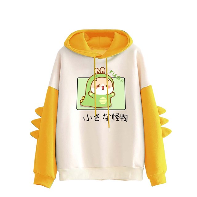 ICHUANYI Clearance Fashion Women Casual Hoodie Print Long Sleeve Kawaii Dinosaur Sweatshirt Tops(Yellow, XL) ICHUANYI WER2023081204579