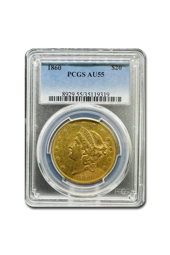 1860 $20 Liberty Gold Double Eagle AU-55 PCGS