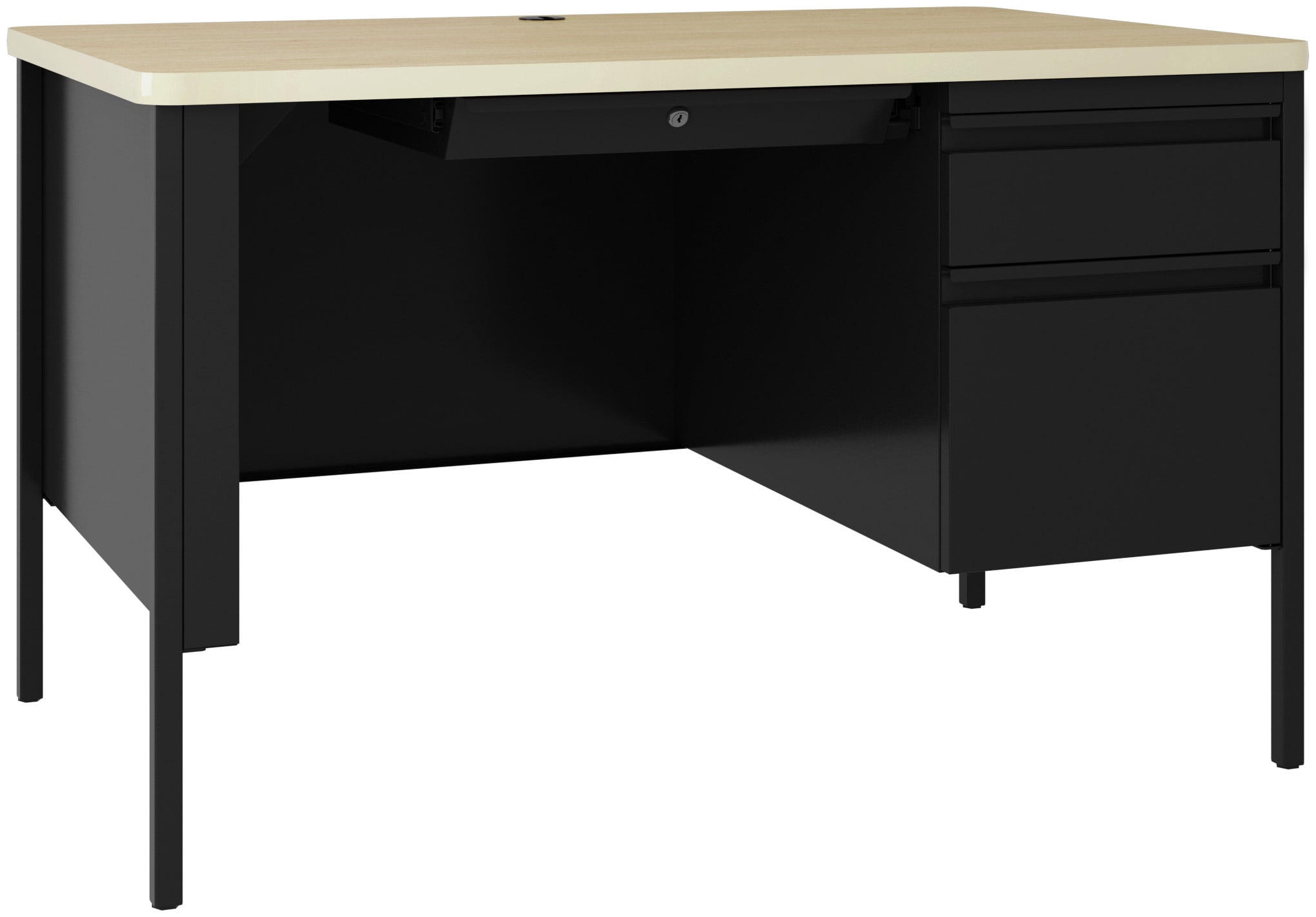 Hirsh 30W x 48D Right Hand Single Pedestal File Office Desk - Black/Maple