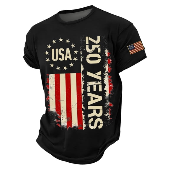 Trgacdwlo S-4XL 1776-2026 250 Anniversary USA Flag Print Independence Day Mens Oversized T-Shirts Commemorative Funny 4th of July Shirts for Men
