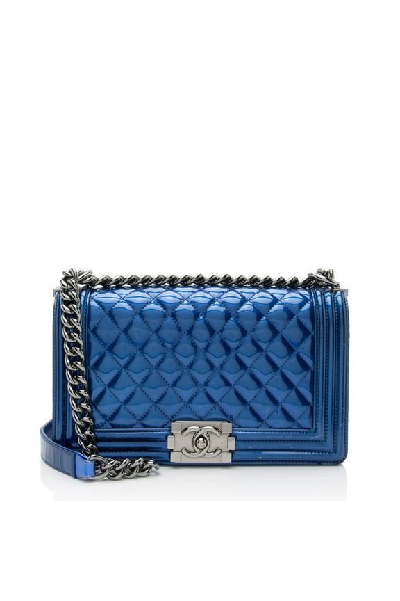 Pre-Owned Chanel Metallic Patent Leather Old Medium Boy Bag
