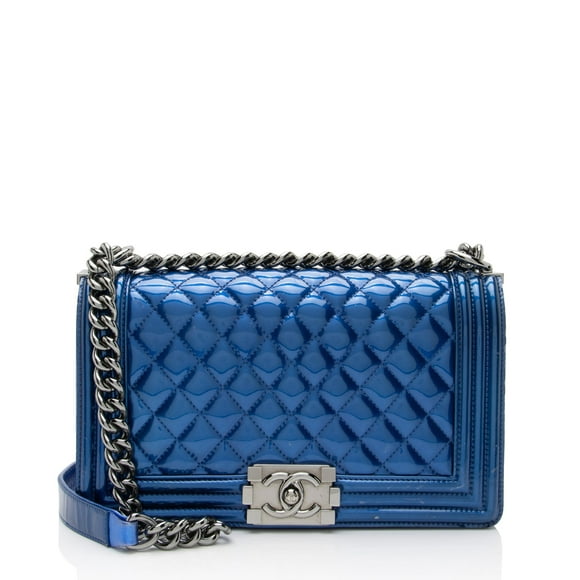 Pre-Owned Chanel Metallic Patent Leather Old Medium Boy Bag