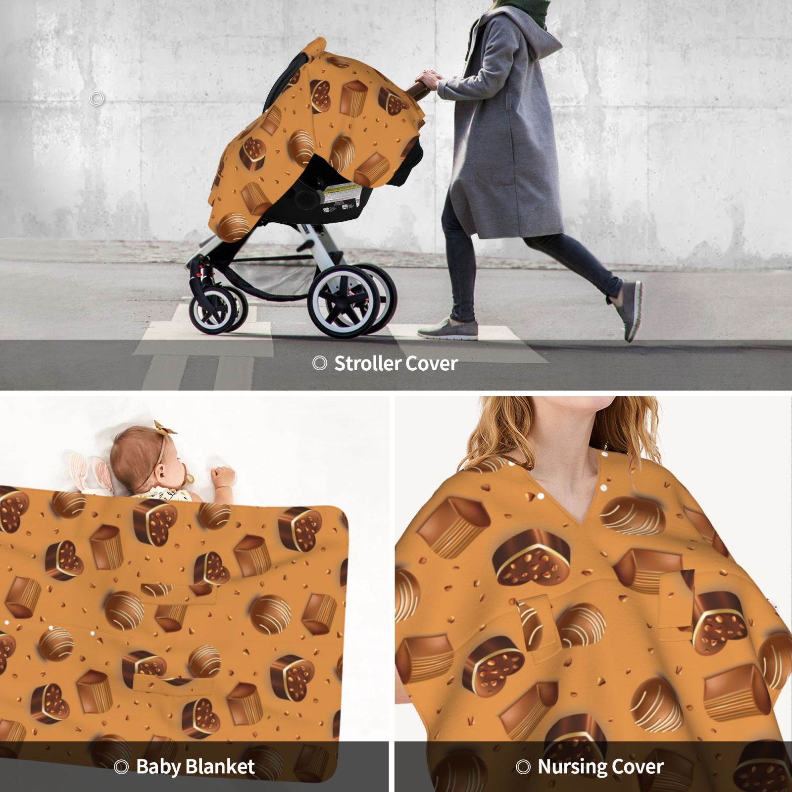 Car Seat Cover Baby - Chocolate Pattern No.9050 Breathable Infant Car Seat Cover for Baby Carseat, Lightweight Comfort Baby Essentials Must Haves Newborn Stuff for Girl Boy