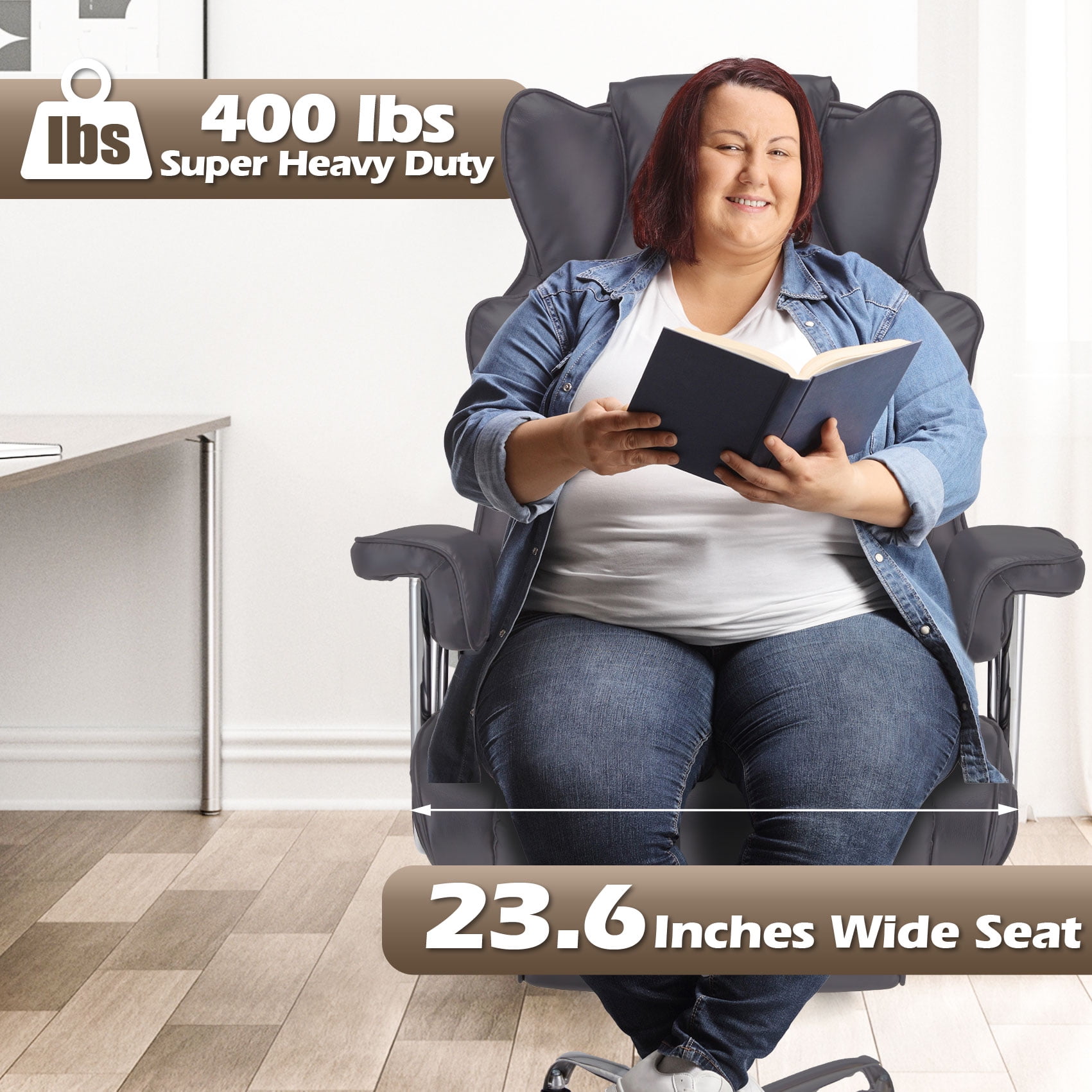 zzw Big and Tall Executive Office Chair, Reclining with Footrest, Adjustable High Back Ergonomic Leather Chair, 400lb Capacity